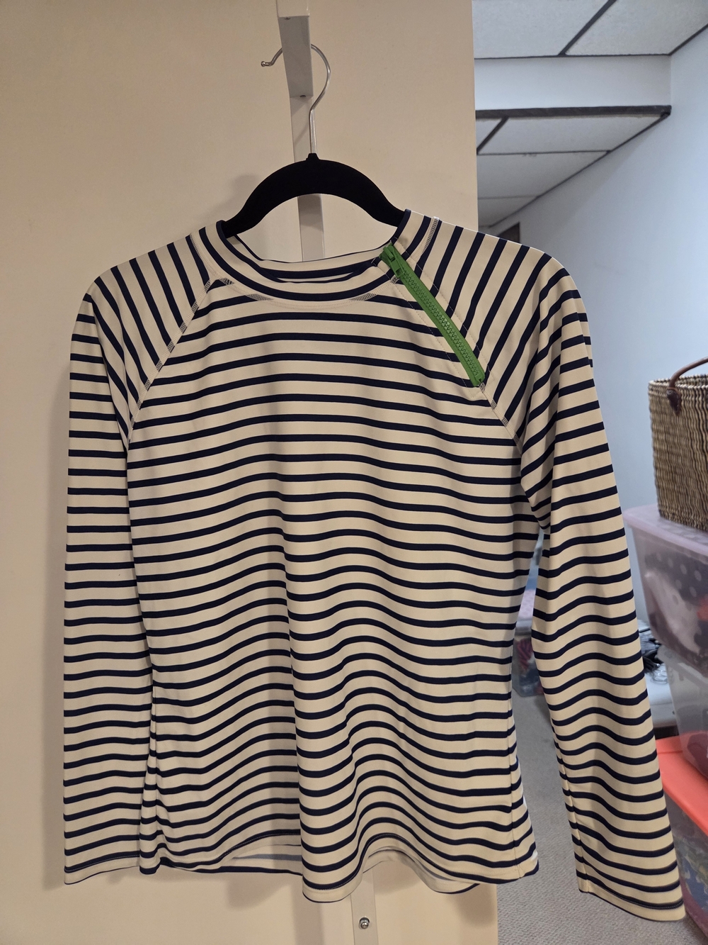 Cabana Life Navy & White Striped Long-Sleeve Swim Coverup with Green Accent